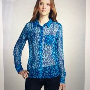 Equipment Blue Leopard 100% Silk Blouse